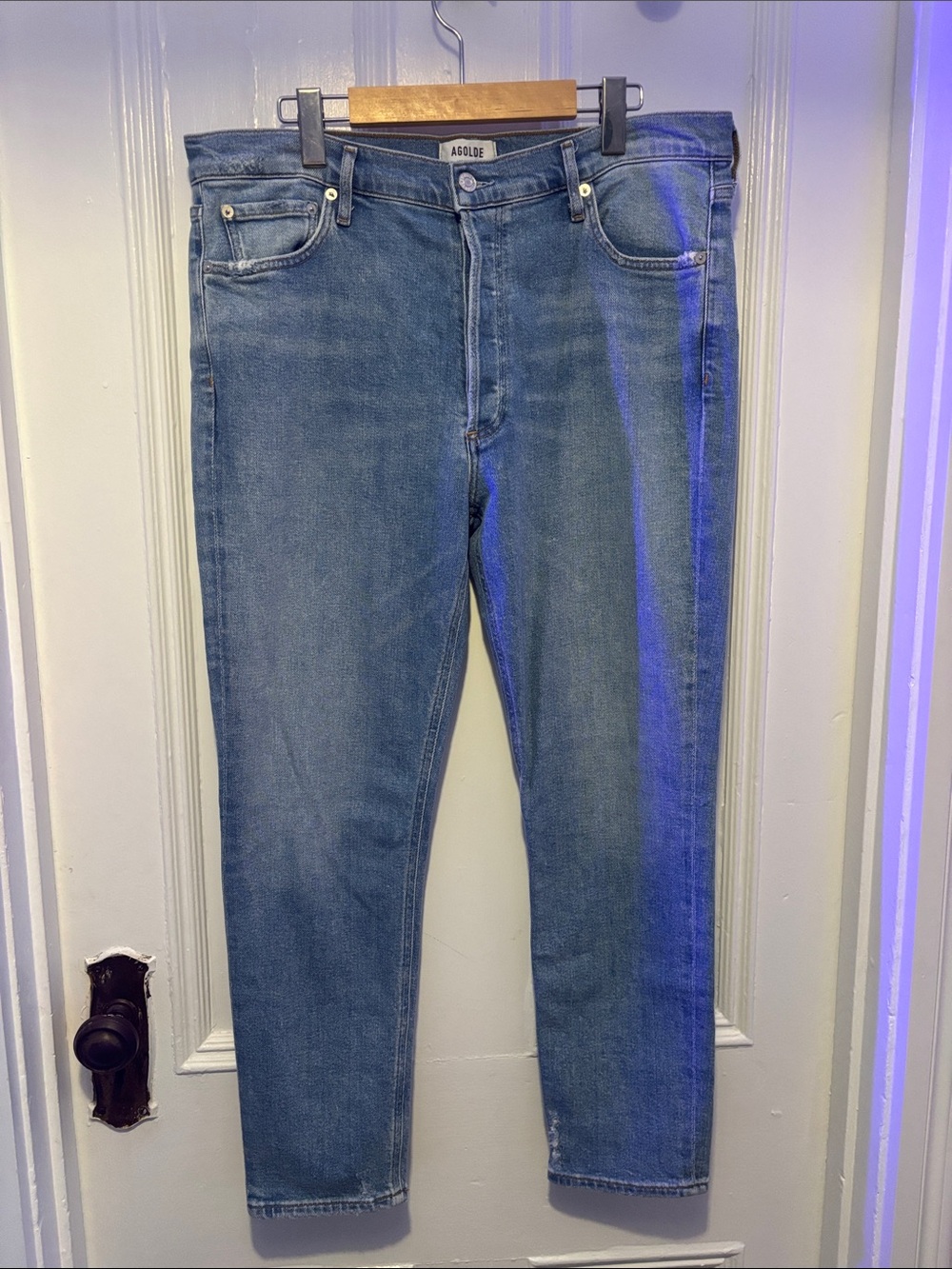 Agolde Women's Straight Leg Blue Denim button fly Jeans